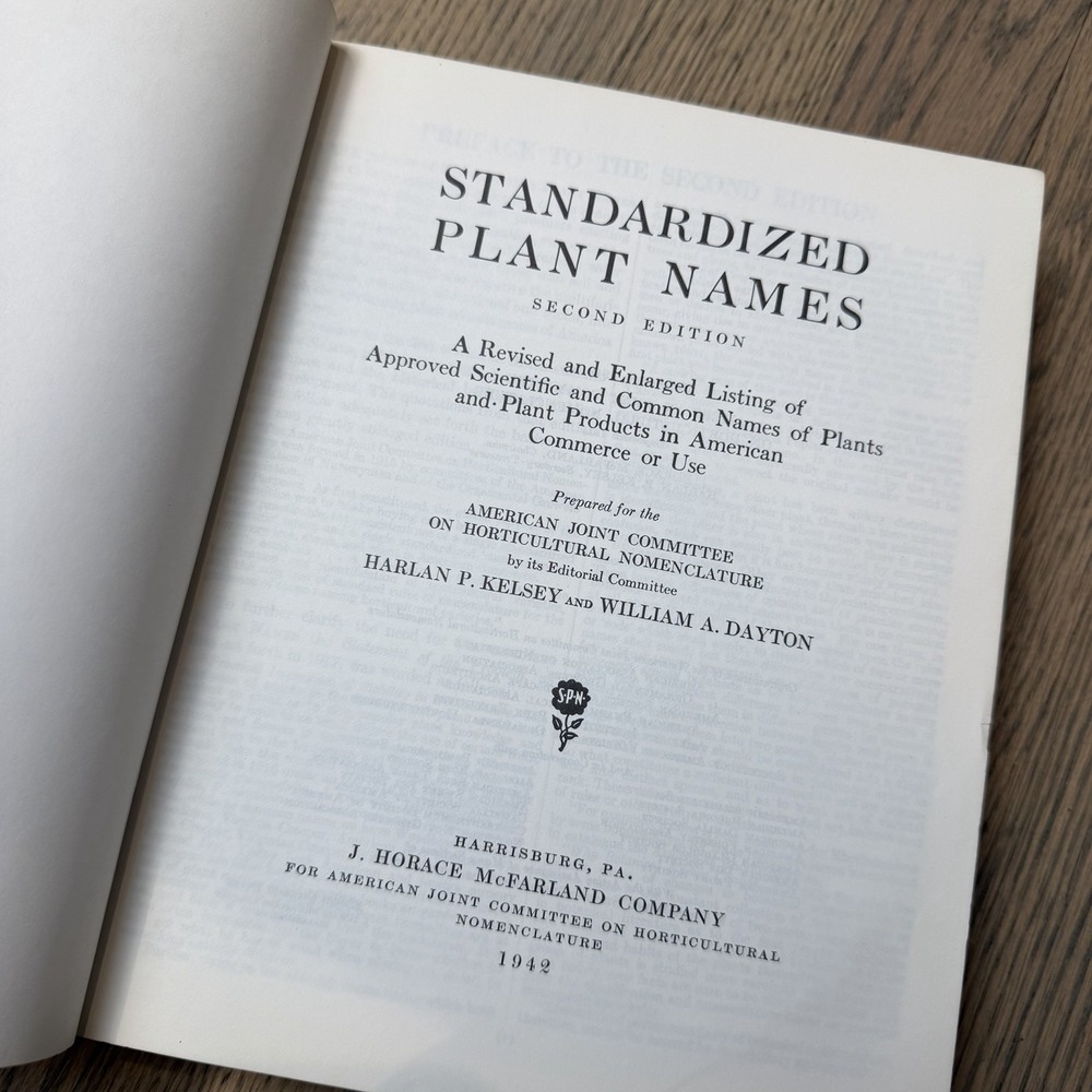 Standardized Plant Names 2nd Edition Kelsey, Harlan  1942 Gardening Horticulture